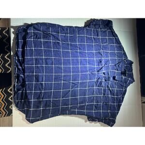 Tahari Women’s 1X Navy Windowpane Plaid Blouse Linen Blend